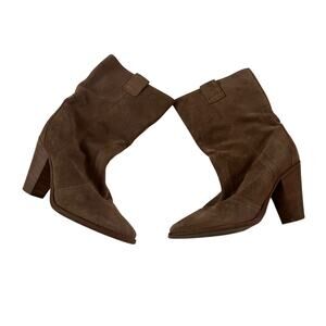 Aquatalia Brown Suede Block Heel Boot Sz 8.5 Western Casual